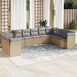 Maison Chic Salon de jardin avec coussins 10 pcs | Ensemble de Table et chaises | Mobilier d'Extérieur beige résine tressée -GKD99845