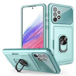 Coque en TPU + acrylique antichoc avec béquille en anneau et porte-carte vert clair pour votre Samsung Galaxy A53 5G