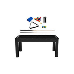 Jardindeco Billard convertible table 6 personnes Texas + pack accessoires Confort noir grainé et noir (tapis)