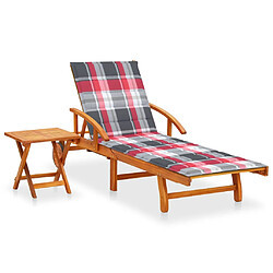 vidaXL Chaise longue de jardin avec table et coussin Bois d'acacia