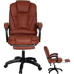 Decoshop26 Fauteuil de bureau pivotante avec repose-pieds et coussin extensible forme ergonomique base en simili cuir couleur café BUR04128