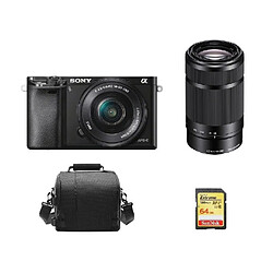 SONY A6000 Black TWIN KIT SEL 16-50MM F3.5-5.6 OSS Black SEL 55-210MM F4.5-6.3 OSS Black + 64GB SD card + camera Bag