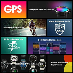 Acheter Hm03 Montre Intelligente Pour Hommes Écran Amoled Ip68 Étanche Gps Beidou Glonass Positionnement Noir