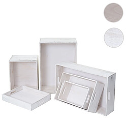 Mendler Set de 6 boîtes en bois HWC-C20 ~ blanc shabby