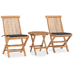 Maison Chic Mobilier à dîner 3 pcs pliable de jardin avec coussins - Ensemble table et chaises d'extérieur - Salon/Mobilier de jardin classique Teck -MN21108