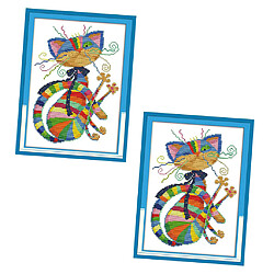 2pcs / set chat multicolore motif de points de croix pour les débutants