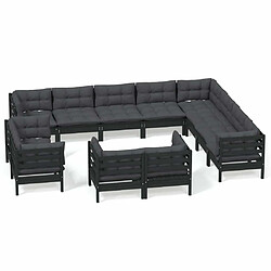 Maison Chic Salon de jardin 12pcs + coussins - Mobilier/Meubles de jardin - Table et chaises d'extérieur Noir Bois de pin massif -MN50550