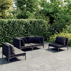 Maison Chic Salon de jardin 4 pcs + coussins - Mobilier/Meubles de jardin - Table et chaises d'extérieur Résine tressée Gris foncé -MN49399