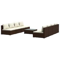 vidaXL Salon de jardin 9 pcs avec coussins résine tressée marron