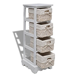 Acheter vidaXL Étagère de rangement en bois 4 paniers en tissage Blanc