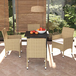 vidaXL Ensemble à manger de jardin et coussins 5 pcs Poly rotin Beige