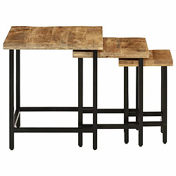 Avis Maison Chic Lot de 3 Tables basses gigognes pour salon | Table à café bois de manguier massif brut et fer -GKD27105