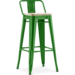 ICONIK INTERIOR Tabouret de bar avec dossier - Design industriel - Bois et acier - 76cm - Nouvelle édition - Stylix Vert