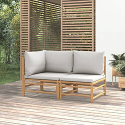 Maison Chic Salon de jardin 2 pcs avec coussins - Table et chaises d'extérieur - Mobilier/Meubles de jardin Moderne gris clair bambou -MN94293