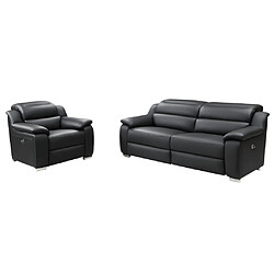 Vente-Unique Canapé 3 places et fauteuil relax électrique en cuir noir ARENA III