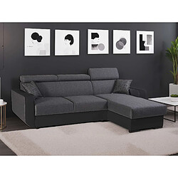 Lisa Design Dustin - Canapé d'angle réversible - 4 places - Convertible avec coffre - Têtières réglables Dustin - Canapé d'angle réversible - 4 places - Convertible avec coffre - Têtières réglables - Noir / Gris