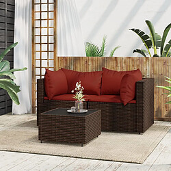 vidaXL Salon de jardin 3 pcs avec coussins marron résine tressée