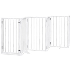 vidaXL Barrière pour chiens et porte 6 panneaux blanc bois de peuplier