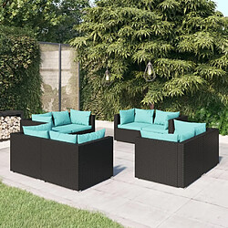 Maison Chic Salon de jardin 8 pcs + coussins - Mobilier/Meubles de jardin - Table et chaises d'extérieur Résine tressée Noir -MN44191