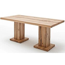 Table à manger en chêne sauvage laqué mat, avec 2 colonnes - L.260 x H.76 x P.100 cm -PEGANE-