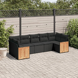 vidaXL Salon de jardin 7 pcs avec coussins noir résine tressée