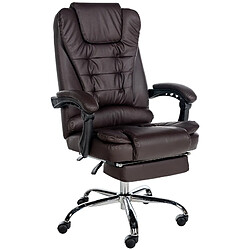 Decoshop26 Fauteuil de bureau ergonomique généreusement rembourrée avec repose-pieds en PVC marron et métal chromé 10_0002565