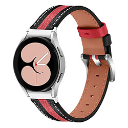 Bracelet en cuir véritable épissage de couleur, noir/rouge pour votre Samsung Galaxy Watch4 Classic 42mm/46mm/Galaxy Watch4 Active 40mm/44mm