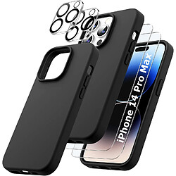 Coque Silicone Noir + Verres Trempes et Protections Camera Arriere X2 Pour iPhone 14 Pro Max Little Boutik®