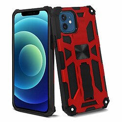 Avizar Coque iPhone 12 Mini Antichoc Coins Bumper Béquille Magnétique Métallisé rouge