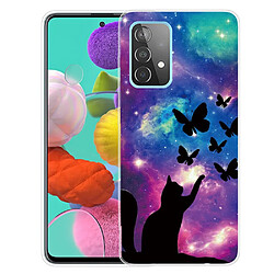 Coque en TPU anti-rayures motif chat et papillons pour votre Samsung Galaxy A32 4G (EU Version)