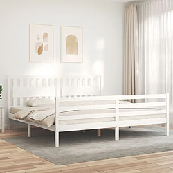 Maison Chic Lit adulte - Cadre Structure de lit avec tête de lit Contemporain blanc 200x200 cm bois massif -MN36454