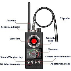 Chrono Détecteur de scanner RF Anti-espion Détecteur de signal RF sans fil Détecteur de caméra espion Détecteur de bogues Signal WiFi GPS Radio Phone Device Finder Private Protect Security (Noir)