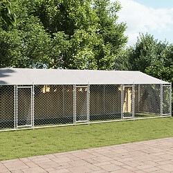 vidaXL Cage pour chien avec toit/portes gris 12x2x2 m acier galvanisé