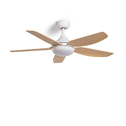 Avis Ledkia Ventilateur de Plafond Silencieux Dokós 122cm Motor DC Avec lumière Contrôleur mural + télécommande Blanc Bois clair Non