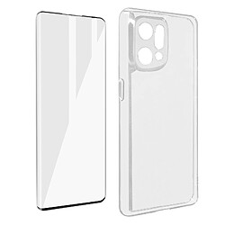 Avizar Coque Oppo Find X5 Silicone Souple Film Verre Trempé 9H Incurvé Transparent