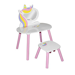 Coiffeuse Mirroir blanche fille avec tabouret - 45x60x80cm / 32x32x25cm - Licorne+Judy Wild