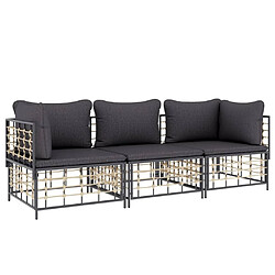 Avis Maison Chic Salon de jardin 3 pcs + coussins - Mobilier/Meubles de jardin - Table et chaises d'extérieur anthracite résine tressée -MN48375