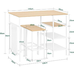 Avis SoBuy Ensemble Table et 2 Tabourets, Table Cuisine avec 3 Étagères Latérales, Table Haute Mange-Debout pour Cuisine, Salle à Manger, Salon, Bistro et Balcon, OGT51-WN