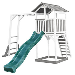 AXI Beach Tower Aire de Jeux avec Toboggan en VERT, Cadre d'escalade & Bac à Sable | Grande Maison Enfant extérieur en Gris & BLANC | Cabane de Jeu en Bois FSC