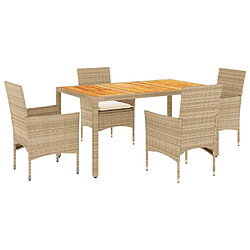 vidaXL Ensemble à manger de jardin et coussins 5pcs beige rotin acacia