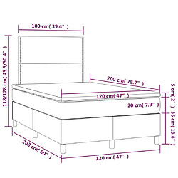 vidaXL Sommier à lattes de lit et matelas et LED Noir 120x200 cm Tissu pas cher