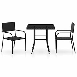 Salle à dîner de jardin 3 pcs,Table et chaise à manger Résine tressée Noir -MN88663