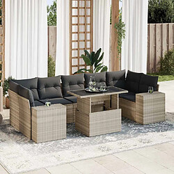 vidaXL Salon de jardin 8 pcs avec coussins gris clair résine tressée