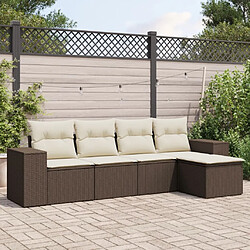 vidaXL Salon de jardin avec coussins 5 pcs marron résine tressée