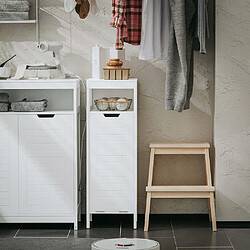 Avis SoBuy BZR122-W Meuble Bas de Salle de Bain avec Corbeille à Linge, Armoire Toilette, Meuble Demi-Colonne, Meuble de Rangement avec 1 Panier à Linge