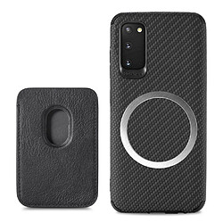 Coque en TPU + PU texture en fibre de carbone avec porte-carte noir pour votre Samsung Galaxy S20 4G/5G