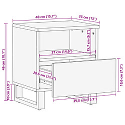 vidaXL Table de chevet 40x34x46 cm bois de manguier massif blanchi pas cher