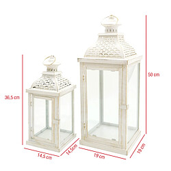 Mobili Rebecca 2 Bougeoirs Lanternes Métal Blanc Verre Shabby 50x19x19