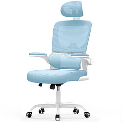 BIGZZIA Chaise de Bureau Ergonomique - Fauteuil - avec accoudoir rabattable à 90° - Support Lombaire - Réglable en hauteur Bleu