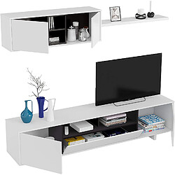 Pegane Meuble TV avec 3 portes et 1 Niche de rangement coloris blanc brillant / gris anthracite - H46 x L200 x P41 cm